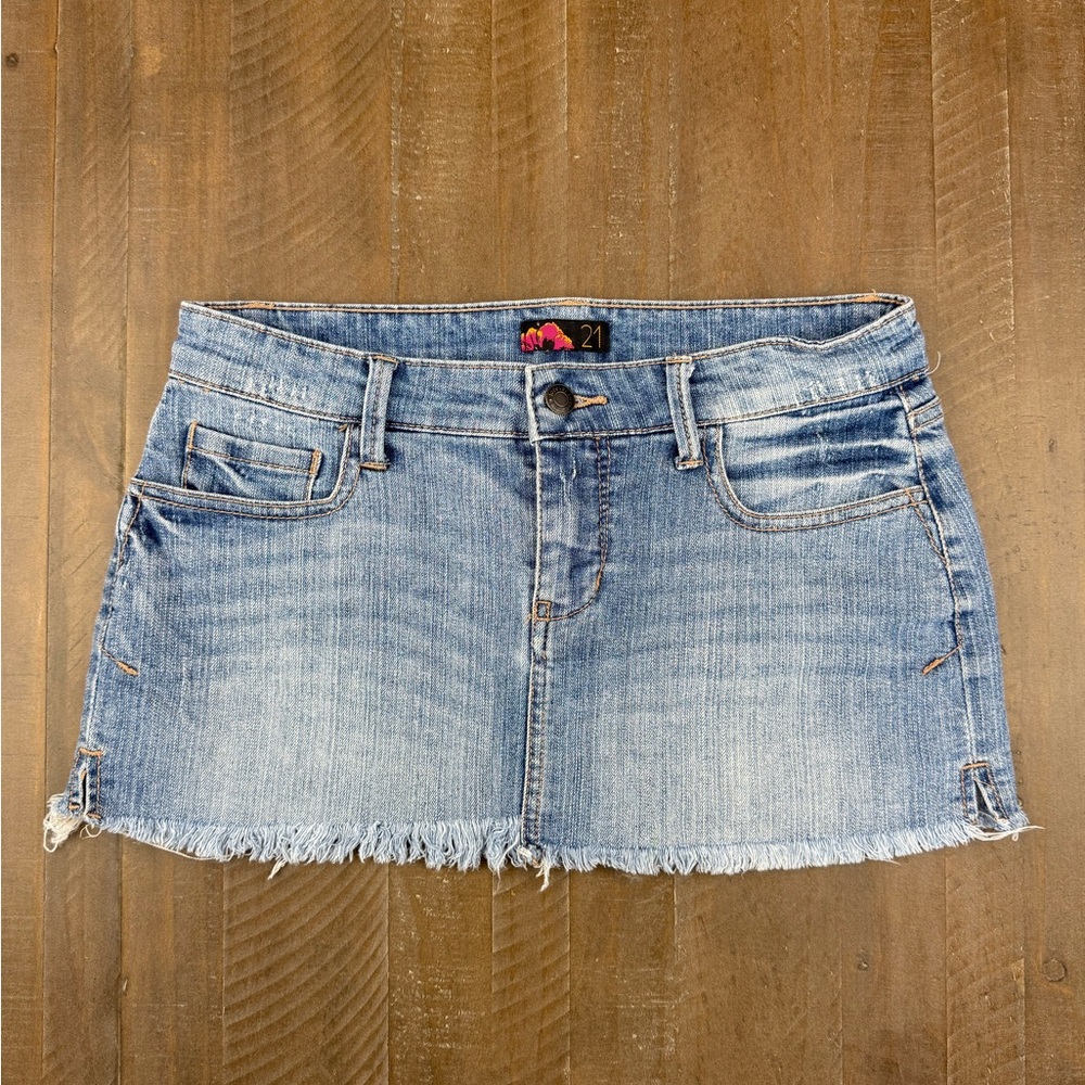Forever 21 Frayed Hem Blue Mini Skirt